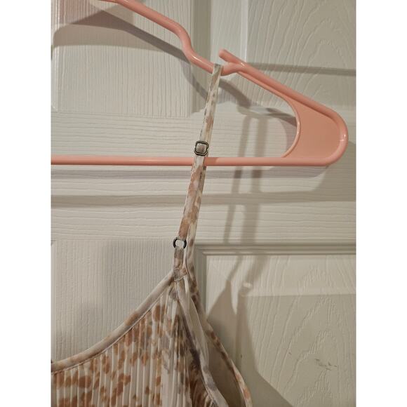 Abercrombie & Fitch Pleated Midi Dress Beige Abstract XS Sleeveless Lined NoBelt - Picture 6 of 7
